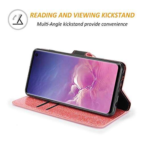ZCDAYE Wallet Case for Samsung Galaxy S10 5G,Bling Glitter PU Leather [Magnetic Closure] [Love Diamond Buckle][Card Slots][Kickstand] Soft TPU Flip Wallet Cover for Samsung Galaxy S10 5G-Pink 4