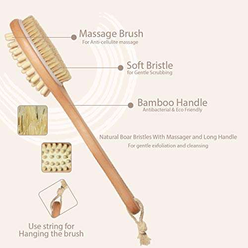Rustic Rituals Wooden Double-sided Bath Brush With Massager and Long Handle | Dry Brushing Removes Dead Skin, Treats Cellulite & Stimulates Blood Flow 2