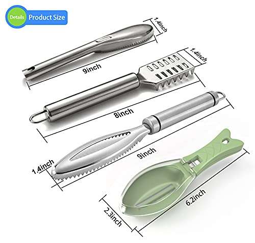 4 Pieces Fish Scale Remover Cleaner Kit Fish Scale Cleaning Tool Fish Skin Grates Stainless Steel Serrated Fish Scale Scraper for Kitchen Fish Cleaning Tools 2