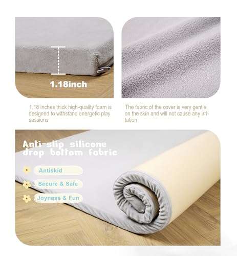 Elftopia Foam Crawling Mat for Toddlers Baby Play Mat 1.18” Thick Foam Area Rugs for Kids and Children,Yoga mat with Removable Cover,5'10"x6'5",Grey 4