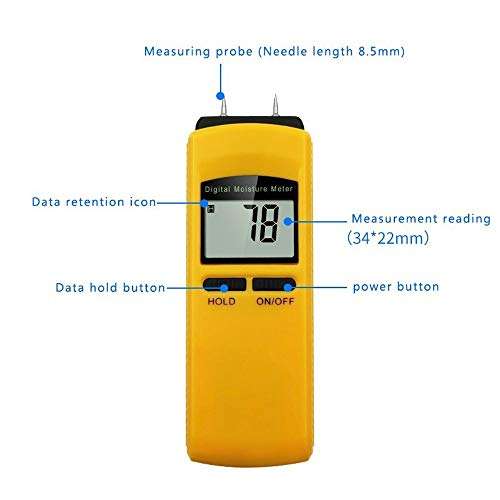WZCUICAN Moisture Meters 4Pins Wood Moisture Meter Tree Digital Bamboo Paper Meter Tester Tree Detector Humidity Tester Timber Damp Detector 5