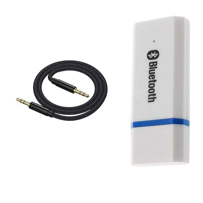 Szyafei USB Bluetooth Receiver Adapter Wireless Audio Adapter 3.5mm Car Kit Music Receiver Adapter, Suitable for Home/Car Stereo Systems, Portable Speakers (Aux in), with 3.5mm Cable (White)… 3