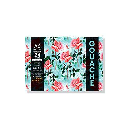 Zen Sangam Express your Mind Artists - A6 Gouache Glued Sketch Paper Pad -Rough Grain Surface, 300 GSM , Cold Pressed -(24 Sheets, Size 10.5x14.8cm) 1