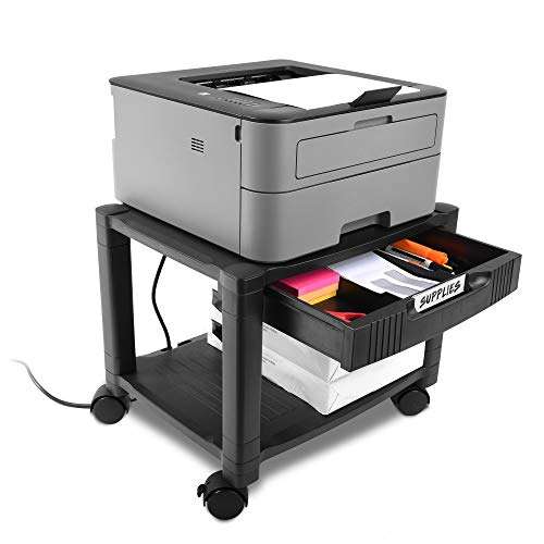Circuit City PS2TD 2 Shelf Wheeled Rolling Printer Cart Machine Stand with Built-in Storage and Cable Management - Holds Up to 75 Pounds (Black) 1