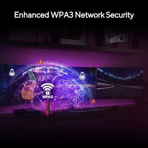 ASUS ROG USB-BE92 Tri-Band BE6500 WiFi 7 USB Adapter, 6GHz Band, Support 4096-QAM, Multi-Link Operation (MLO), Compatible with Type A and C, WPA3 Network Security 6