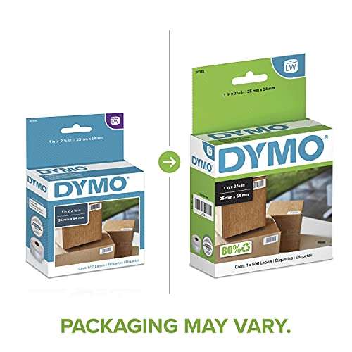 DYMO Authentic LW Large Multi-Purpose Labels for LabelWriter Label Printers & LW Multi-Purpose Labels for LabelWriter Label Printers, White, 1'' x 2-1/8'', 1 roll of 500 (30336) 6