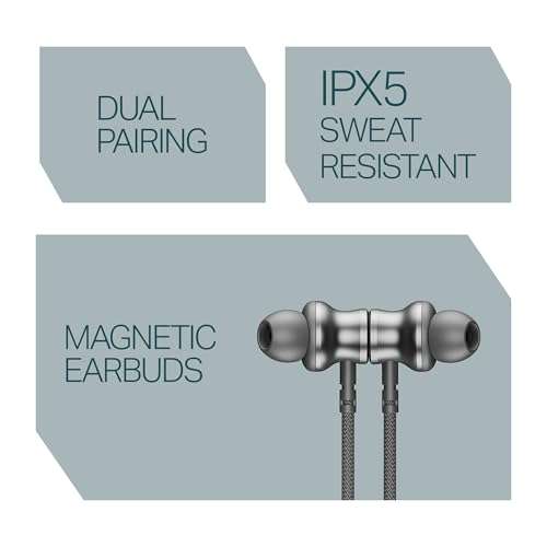 boAt 2025 Launch Rockerz 113, 40H Battery, Dual Pair, Fast Charge, ENx Tech, Stream Ad Free Music via App Support, Magnetic Buds, Bluetooth Neckband, Wireless with Mic in Ear Earphones (Ash Grey) 4