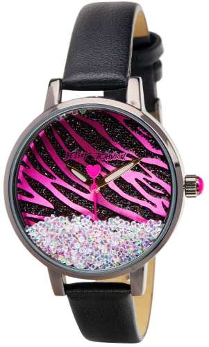 BETSEY JOHNSON Women's Watch - Vegan Leather Strap Glitter Wristwatch, Quartz Movement: BJW044, Size One Size, Pink Zebra