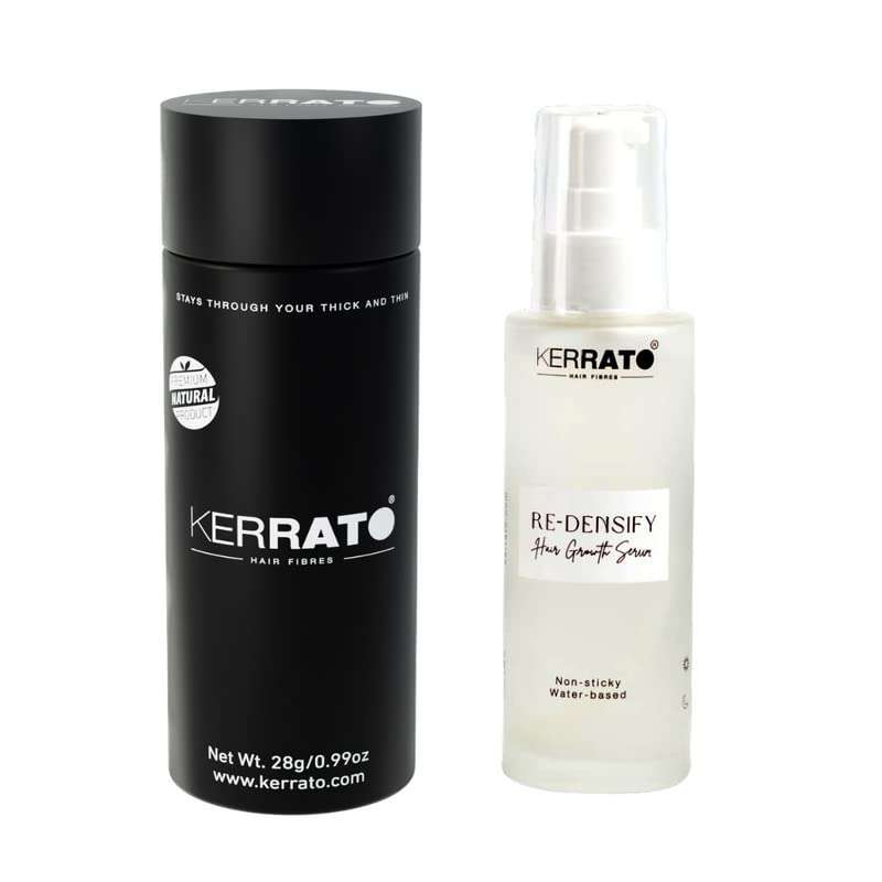 Kerrato Hair Fibres and Kerrato Re-Densify Hair Growth Serum (100ml) | Hair Loss Combo for Men & Women, For all hair types | Enhances Natural thickeness & gives full coverage 1