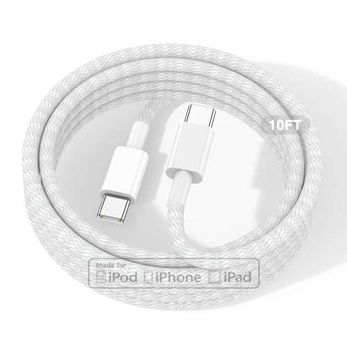 USB C to USB C Cable 10FT for iPhone 15, 60W Type C Charger Fast Charging Cord for iPhone 15 Plus/15 Pro Max/15 Pro/Samsung Galaxy S24 S23 S22, iPad Pro/Air/Mini, Long Braided USBC Android Charger 1