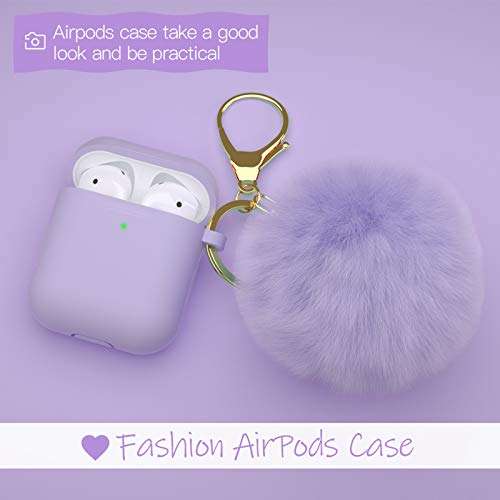 CTYBB for Airpod Case,Silicone Airpods Case Cover with Fur Ball Keychain Compatible with Apple Airpods 2/1 (Front LED Visible) 2