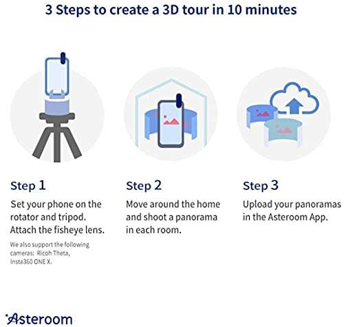360 Camera 3D Virtual Tour Real Estate Kit + iPhone 7 Plus/iPhone 8 Plus Phone Case Bundle by Asteroom - 2nd Gen. Gear Includes Digital Camera Rotator, Fisheye Cam Lens, Tripod 5