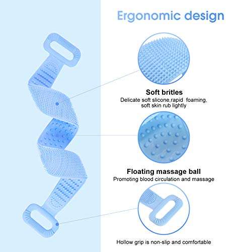 silicone body bath shower scrubber - extra longer 35 inch back brush face cleaning brush travel cosmetic bag exfoliating lengthen strong extensibility stimulate the circulation of blood purple 5