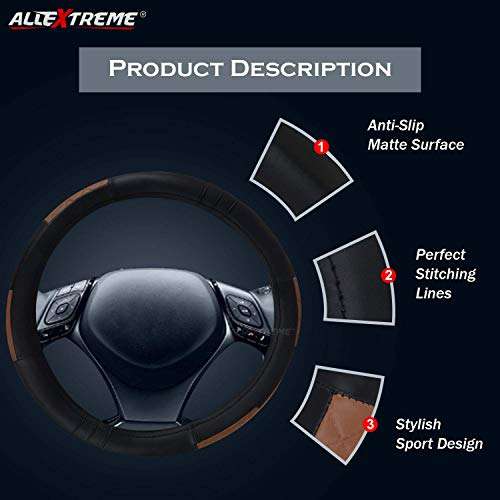 AllExtreme EXBTFS1 PU Leather Designer Universal Anti-Slip Car Auto Steering Wheel Cover Finger Design (36cm, Black) 2