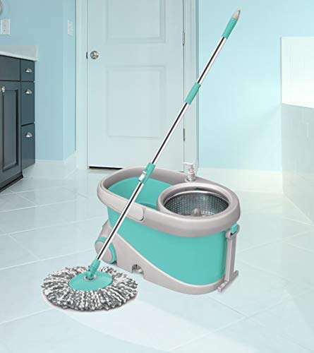 Spotzero by Milton Prime Spin Mop,Aqua Green & Classic Spin Mop, 7 Pcs & Floor Cleaning Zero Dust Broom XL (Aqua Green) 3