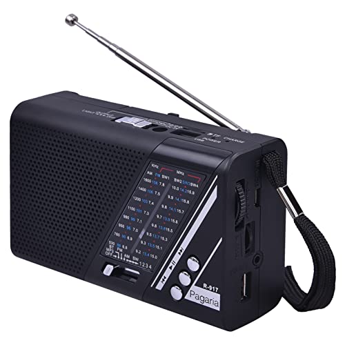 PAGARIA Portable FM/AM/SW Radio with 5 Watts Sound, Bluetooth/USB/TF, Earphone Port & Torch