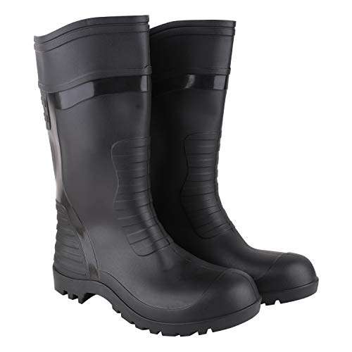 SCORTA-Safety Gumboot Step Up 13 Inch Double density without steel toe. Various Chemicals and Oil/Acid resistant, water proof, Anti-Slip. SOFT TOE CAP providing safety : SOLDIER (10, BLACK) 1