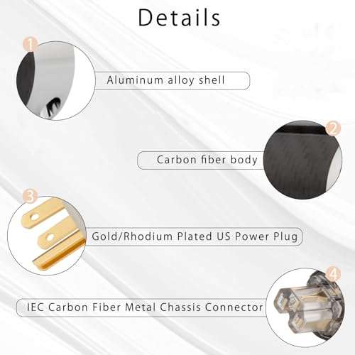 Monosaudio Audio Power Plug Black Carbon Fiber Transparent Aluminum Shell 10A/250V 15A/125V Power Connector Brass IEC320 C13 Connector for DIY Audiophile Power Cord Audio Power Cable(Gold Plated) 5
