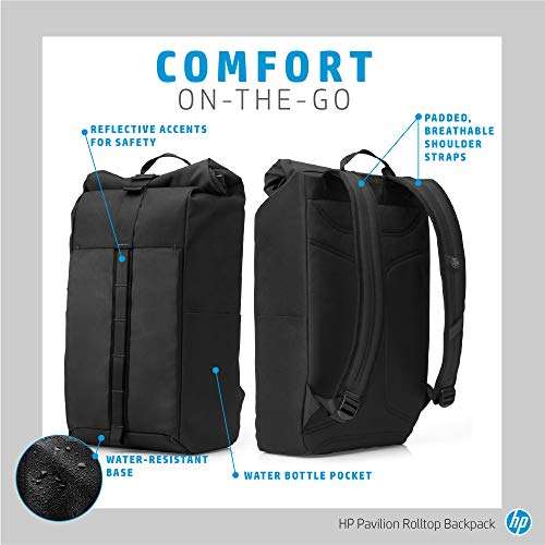HP Pavilion Roll Top Backpack for 15.6-inch Laptop, Black 2