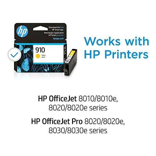 HP 910 Yellow Ink Cartridge for HP Printers | Works with Printer Series: OfficeJet 8010, 8020, Pro 8020, 8030 | Eligible for Instant Ink | 3YL60AN 2