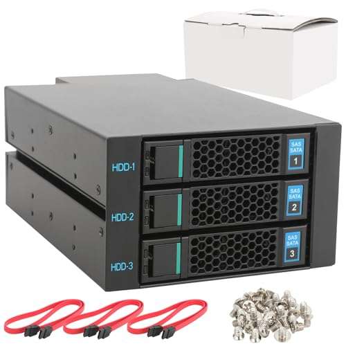 RackChoice Internal Hard Drive Enclosure 3x2.5”/3.5” SATA/SAS Hard Drive Backplane 6 Gbps HDD hotswap in 2xExternal 5.25" Bay