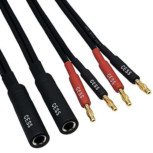 CESS-020 1/4 Inch TS to Dual Banana Plug Speaker Adaptor, 6 Inch - Mono 6.35mm Female Jack to Banana Cable - 2 Pack 2