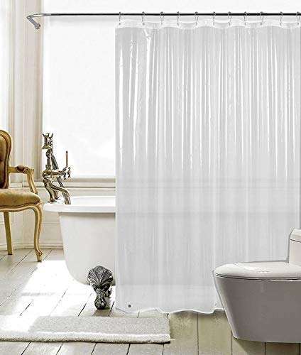 Fabfurn™ Set of 2 Transparent PVC Shower Curtains (0.15 mm) , AC Curtain with Hooks - 9 Feet 1