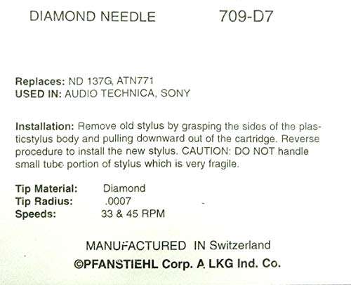 Pfanstiehl Phonograph Needle Stylus For Audio Technica ATN-771 Sony ND-137G VL-37G Sanyo Fisher ST-100 Dual DN-441 DMS242E 4
