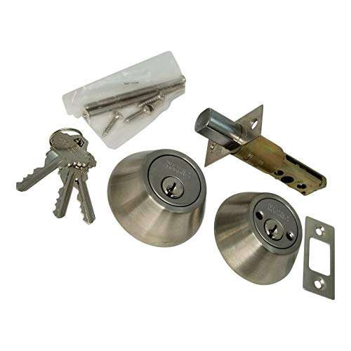 RI-KEY SECURITY - Double Sided DeadBolt Lock Entry Door Keyed Cylinder with Keys Stainless Steel 5