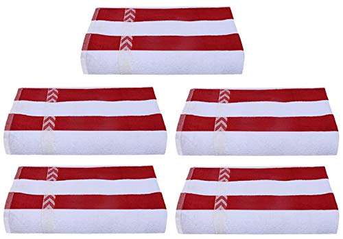 Heart Home Cotton 5 Pieces Bath Towel 27" x54” (Red & White) CTHH1630
