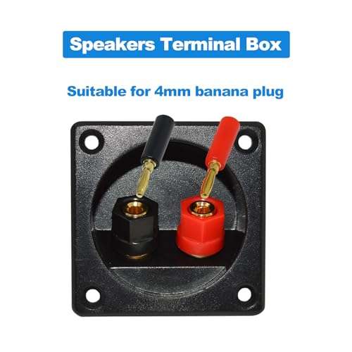 Howonder 2.2 Inch Square 2-Way Speaker Box Terminal，Speaker terminals Cup with Banana Plugs,subwoofer Box Terminal with Mounting Screws （2 Pack Black） 2