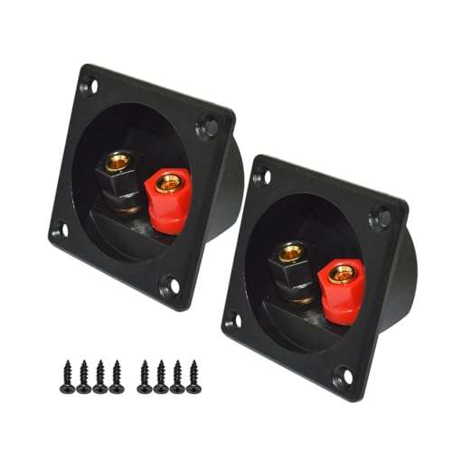Howonder 2.2 Inch Square 2-Way Speaker Box Terminal，Speaker terminals Cup with Banana Plugs,subwoofer Box Terminal with Mounting Screws （2 Pack Black） 1