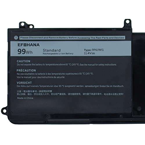 EFOHANA 9NJM1 Laptop Battery Replacement for Dell Alienware 17 R4 ALW17C-D1738 ALW17C-D1748 ALW17C-D1758 Alienware 15 R3 Series Notebook 44T2R 0HF250 HF250 0546FF 546FF MG2YH 11.4V 99Wh 8820mAh 2