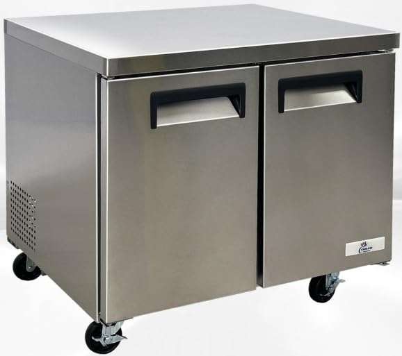 cooler depot Commercial Under Counter Refrigerator 2 doors 36 Inches Width 8 Cu. Ft. 2 Shelves Cold Table Stainless Steel 33°F~41°F 115V/60HZ-UUC36R 1