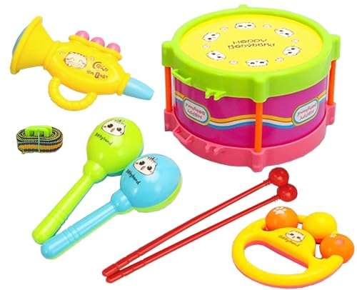 Toddler Musical Instruments Toys, Baby Maracas Shakers Percussion Mini Drum Set for Toddlers Preschool Boys and Girls（Random Color） 1