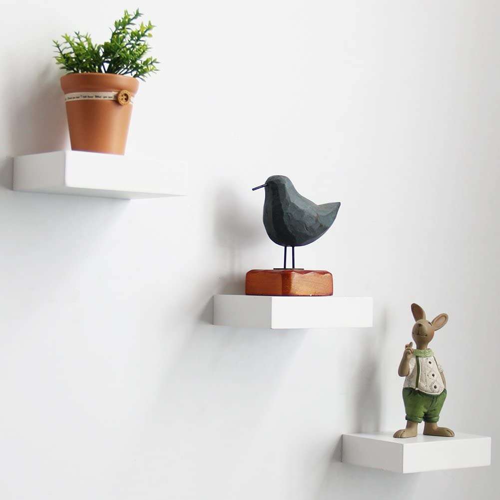 Wooden Cave Wall Mounted Corner Shelf for Bathroom Decoration and Organization | Wooden Multipurpose Wall Shelves for Bathroom, Living Room, Outdoor (Set of 3) | Small | White 3