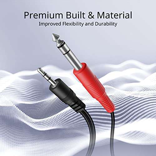 TNP Premium 1/8 to 1/4 Stereo Cable Male to Male 15ft - Dual Y-Connector 1/4 to 1/8 Audio Cable - 3.5mm TRS to Dual 6.35mm TS Cable Compatible with Smartphone, Laptop, Speaker, Amplifier, Audio Mixer 3