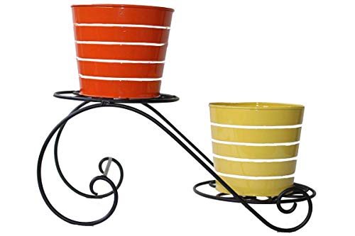 Cinagro Iron Plant Stand for 2 Plants, with Pot and Plant Indoor/Outdoor for Home and Balcony Décor (Black)
