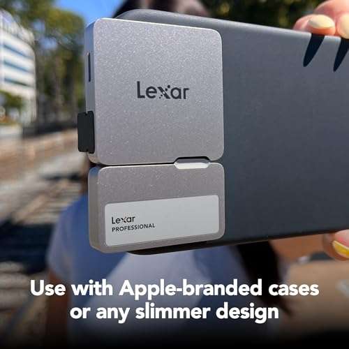 Lexar 2TB Professional Go Portable SSD w/Hub, Supports Apple 4K 60fps ProRes, Up to 1050MB/s, USB 3.2 Gen 2, Rugged, IP65, Ultracompact, Compatible w/iPhone 15/16, External SSD (LSL400S002T-RNSNU) 4