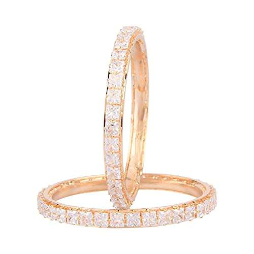 Amazon Brand - Anarva Women's Crystal Bracelet Bangle Set (2 Pc), Size - 2.8, White 1