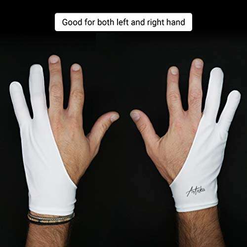 Articka Drawing Glove for Digital Drawing Tablet, iPad (Smudge Guard, Two-Finger, Reduces Friction, Elastic Lycra, Good for Right and Left Hand)(Large, White) 2