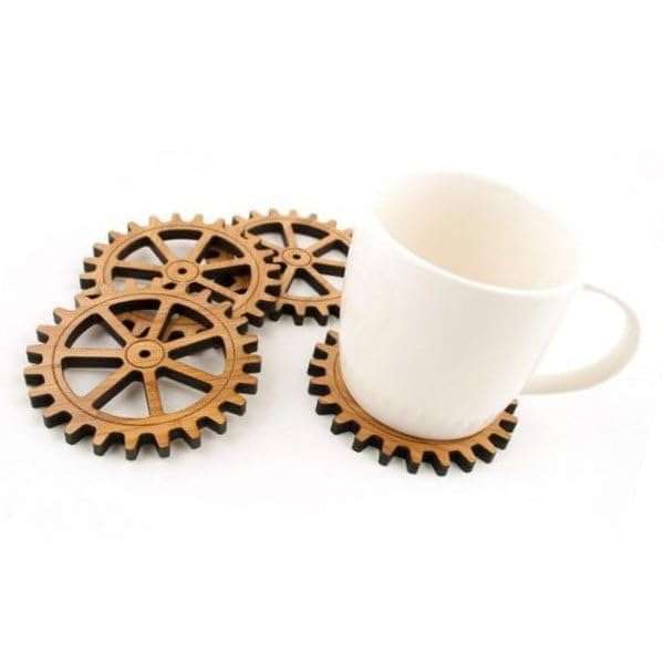 MAYUMI Coaster Set of 4 | Gear Cutwork Design | Wooden Coasters to Serve Tea Cups, Coffee Mugs and Glasses (9cm X 9xm)(Ecofriendly) 3
