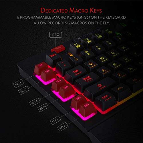 Redragon Shiva K512 RGB Backlit Membrane Wired Gaming Keyboard with Multimedia Keys, 6 Extra On-Board Macro Keys & Capricorn P012 Gaming Mousepad with Stitched Edges 4