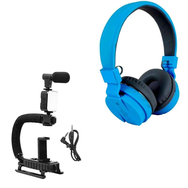 Cospex Combo Pack of 2 Items - Comfortable On-Ear Bluetooth Wireless Headphone, Cellular and camera support stabilizer with light and microphone (1 Year Warranty) 1