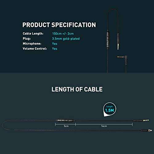 New 2022 3.5mm Aux Cord with Mic and Volume Control,1.5m/4.9ft Audio Cable Gold-Plated,Nylon Braided Male to Male Replacement Cord,Music and Voice Streaming,Gaming Headphones/Headsets with PSP/PS4/PS5 6