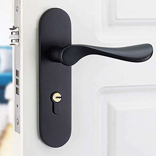 WSZJJ Entry Lever Door Handle and Single Cylinder Deadbolt Lock and Key Slim Square Locking Lever Handle Set [Front Door or Office] Right & Left Sided Doors Heavy Duty – Iron Black Finish 6