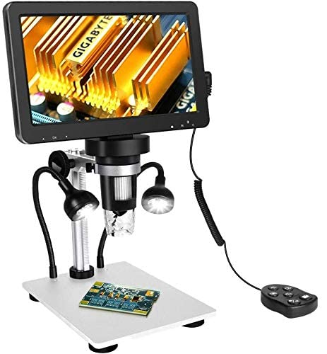 atdaraz LCD Digital USB Microscope 7 in HD Screen, Circuit Board Repair Soldering PCB Coins,12mp Video Camera Microscope, 8 Adjustable Light, 1-1200X Magnification with Rechargeable Batt-ery