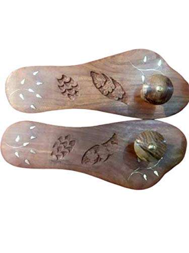 Essential sagwan Wood Khadau, Charan Paduka, Handcrafted Wooden Slipper with Heel Rosewood for Auspicious(Designed, Brown) 3