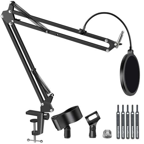 InnoGear Mic Stand for Blue Snowball and Blue Snowball iCE Boom Arm Stand with Pop Filter Microphone Holders for HyperX QuadCast SoloCast Fifine Shure SM7B and Other Mic, Max Load 1.5 KG, Medium 1