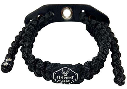 Ten Point Gear Bow Archery Wrist Sling 550 Paracord - Survival Hunting Shooting - Durable Leather with Metal Grommet (Multiple Color Options) (Blackout)